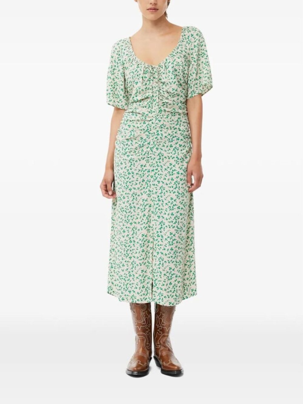 Ganni Women's Green Printed Midi Dress